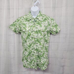 NWT Ransom Ranch Green Paisley Pearl Snap Western Cowgirl Blouse M